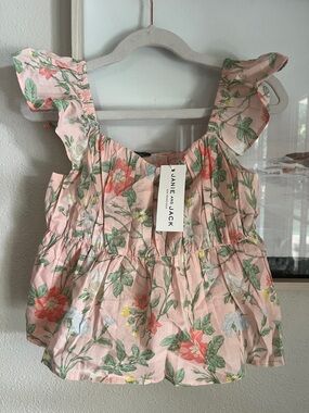 New Janie and Jack Peach Floral Ruffle Top
